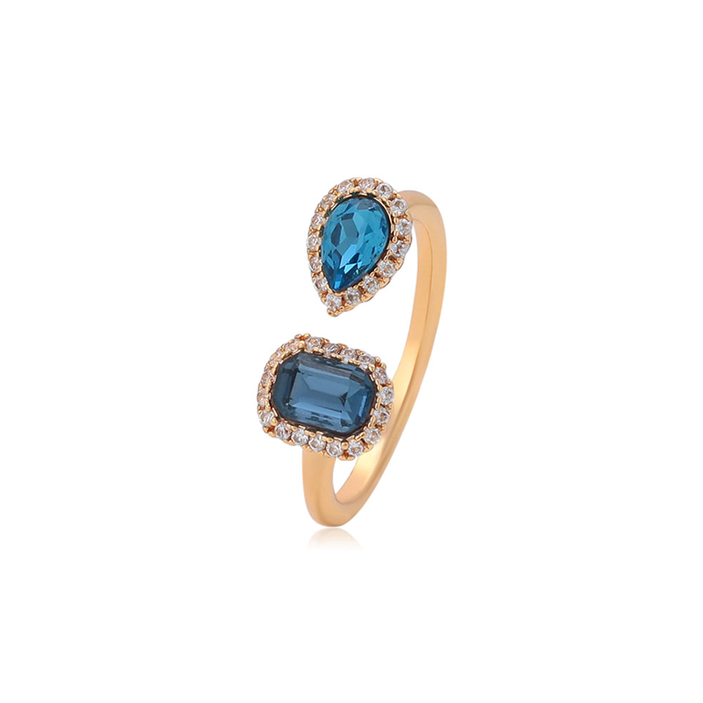 Inel din Aliaj Placat cu Aur cu Cristal Albastru Emporia® și Cristal Alb Emporia®