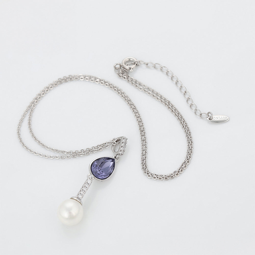 Colier din Aliaj Placat cu Aur cu Cristal Violet Emporia® și Perlă de cristal