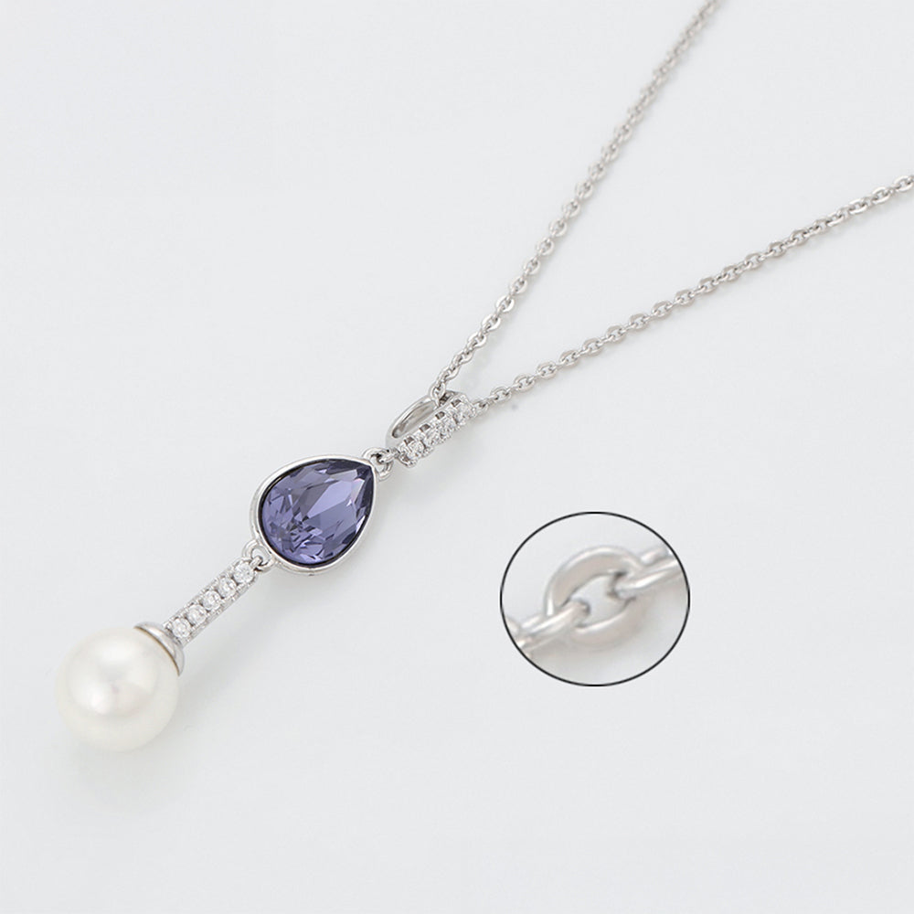 Colier din Aliaj Placat cu Aur cu Cristal Violet Emporia® și Perlă de cristal