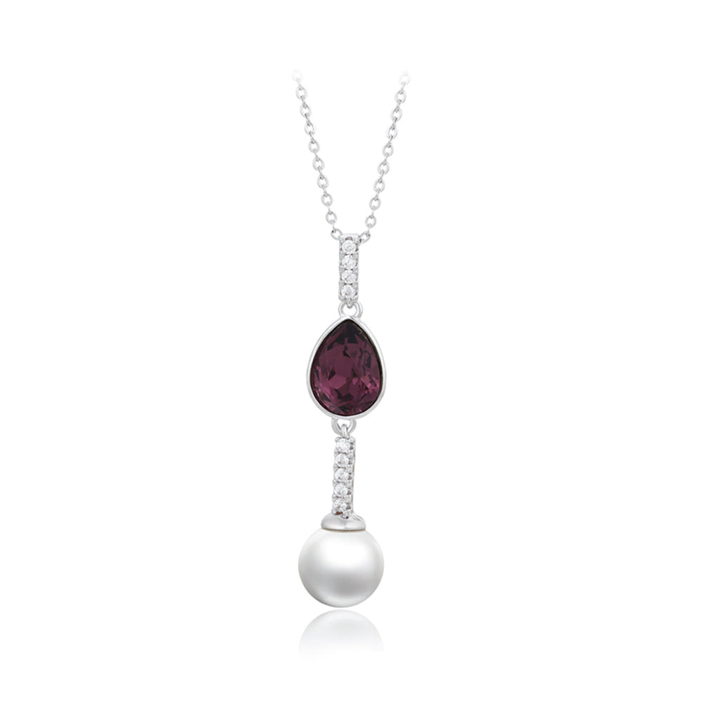 Colier din Aliaj Placat cu Aur cu Cristal Violet Emporia® și Perlă de cristal