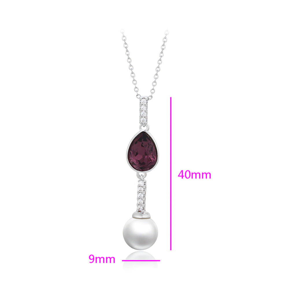 Colier din Aliaj Placat cu Aur cu Cristal Violet Emporia® și Perlă de cristal