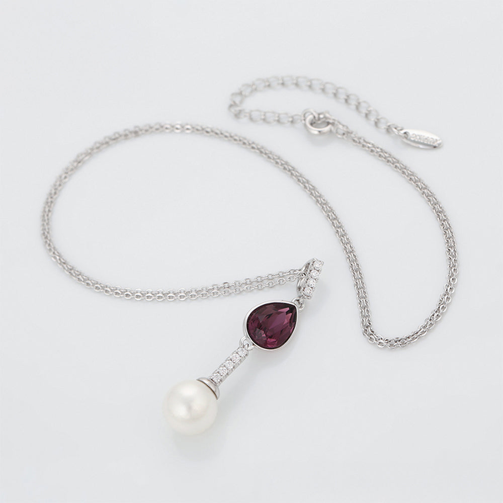 Colier din Aliaj Placat cu Aur cu Cristal Violet Emporia® și Perlă de cristal