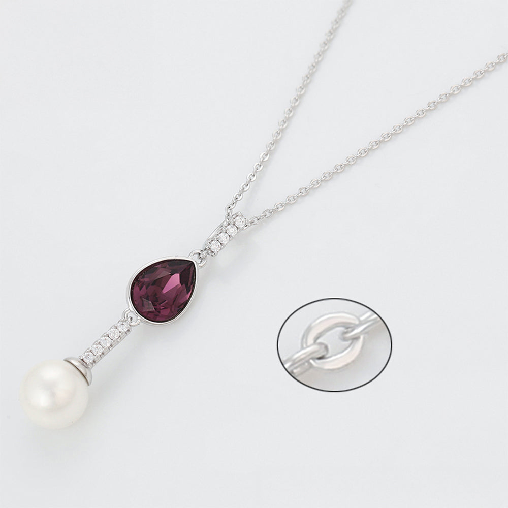 Colier din Aliaj Placat cu Aur cu Cristal Violet Emporia® și Perlă de cristal