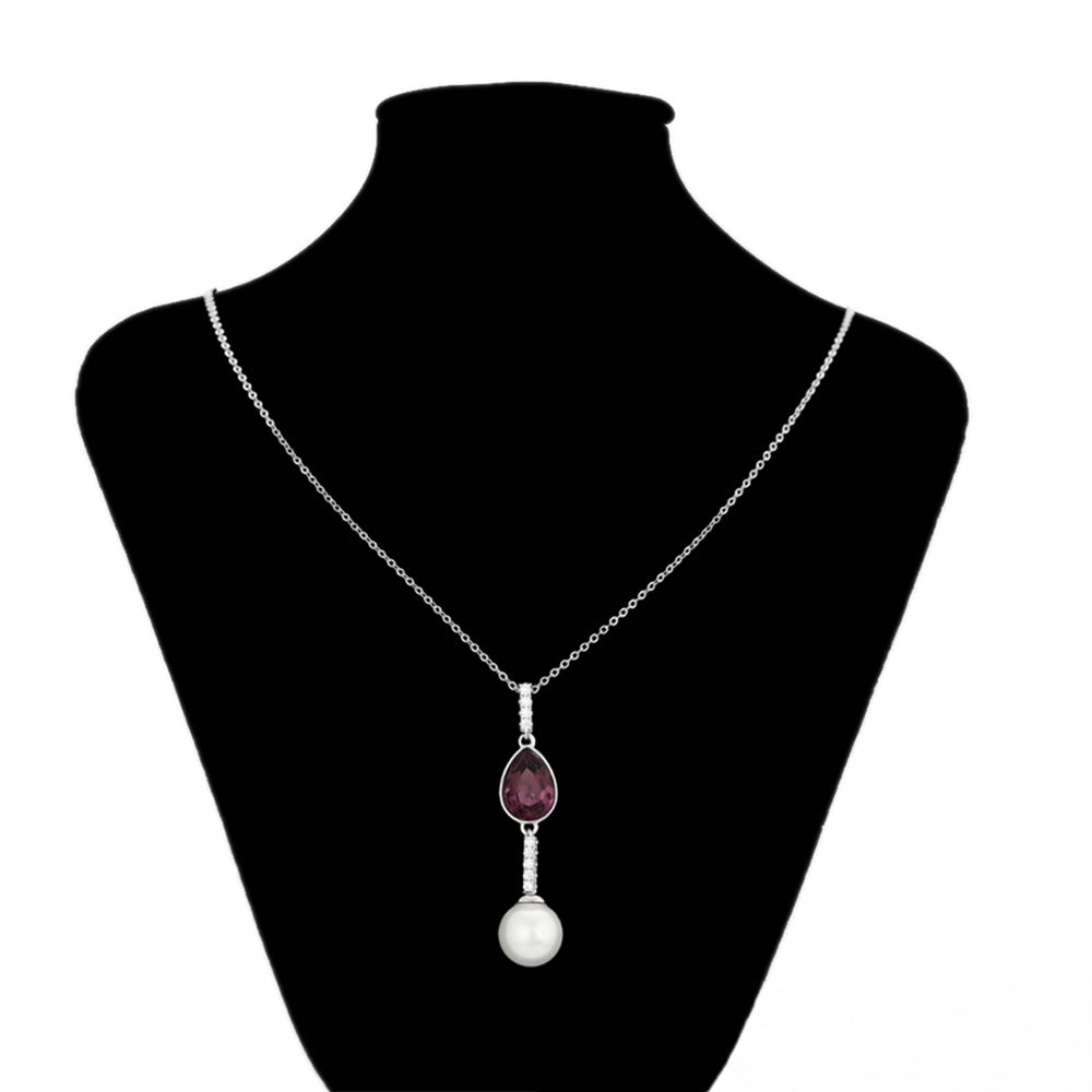 Colier din Aliaj Placat cu Aur cu Cristal Violet Emporia® și Perlă de cristal