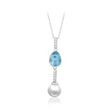 Colier din Aliaj Placat cu Aur cu Cristal Albastru Emporia® și Perlă de cristal