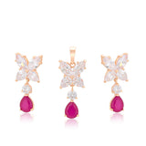 Set din Aliaj Placat cu Aur cu Cristal Roz Emporia® și Cristal Alb Emporia® ( Cercei+Pandantiv )