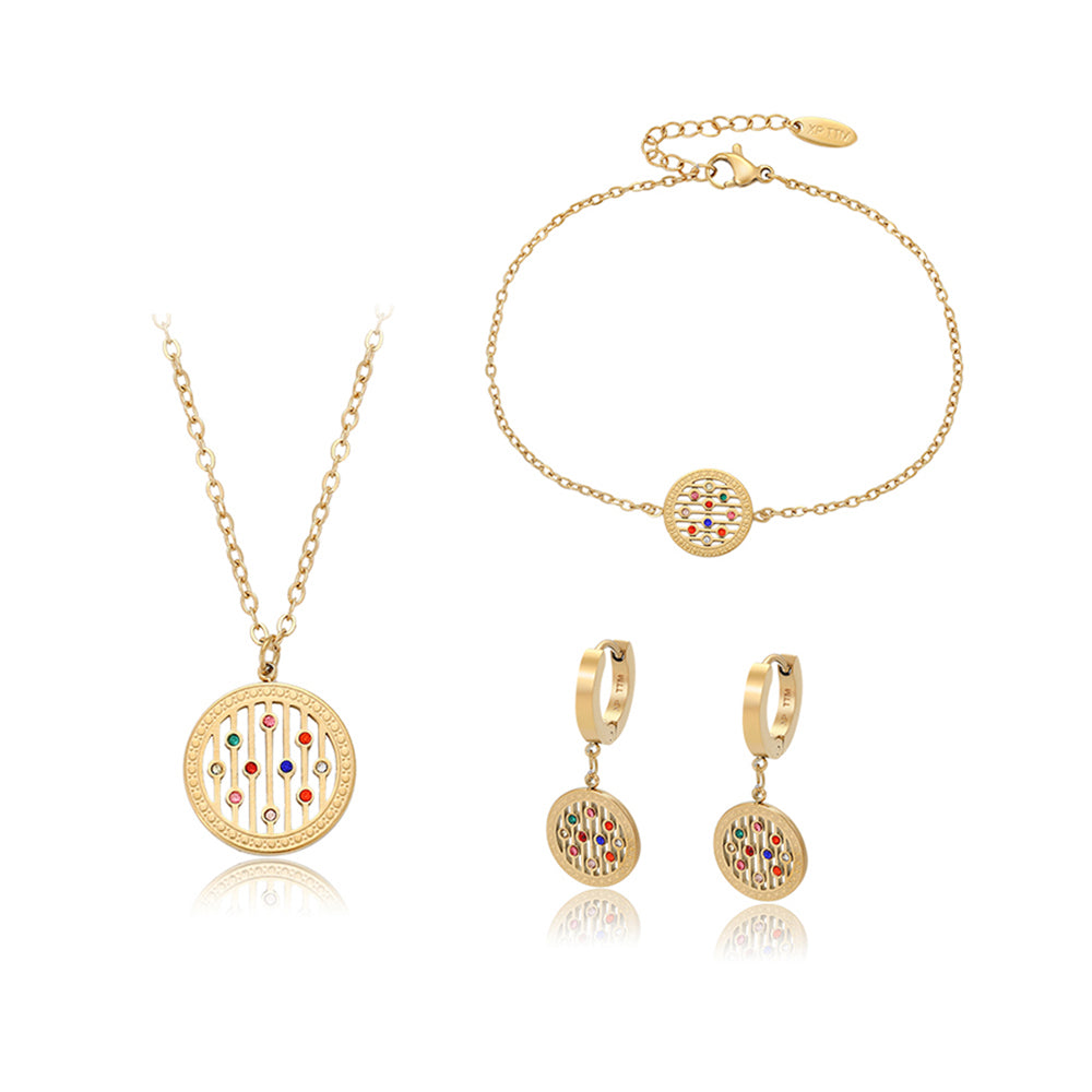Set din Aliaj Placat cu Aur cu Cristal Roșu Emporia® și Cristal Albastru Emporia® ( Colier+Cercei+Brățară+Pandantiv )