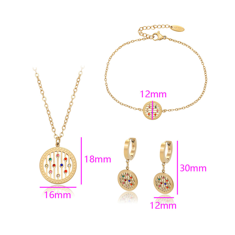 Set din Aliaj Placat cu Aur cu Cristal Roșu Emporia® și Cristal Albastru Emporia® ( Colier+Cercei+Brățară+Pandantiv )