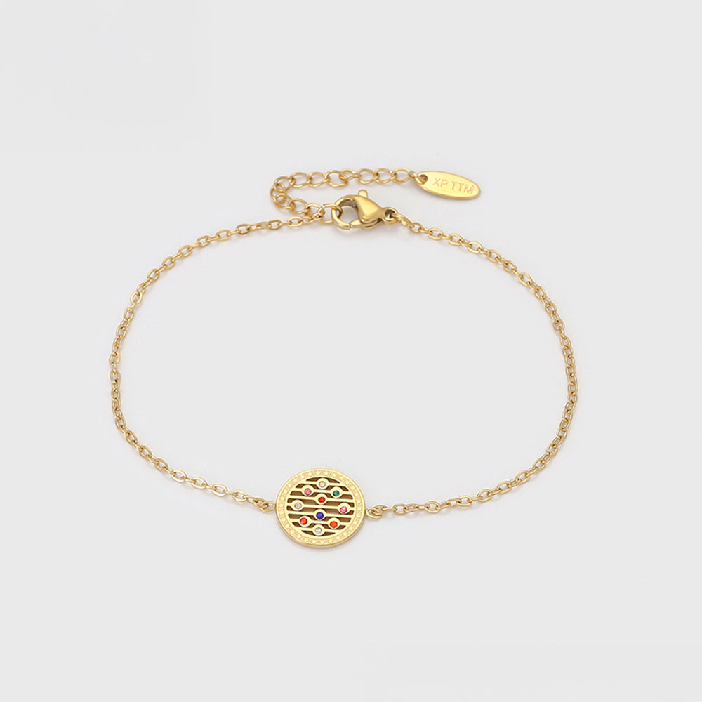 Set din Aliaj Placat cu Aur cu Cristal Roșu Emporia® și Cristal Albastru Emporia® ( Colier+Cercei+Brățară+Pandantiv )