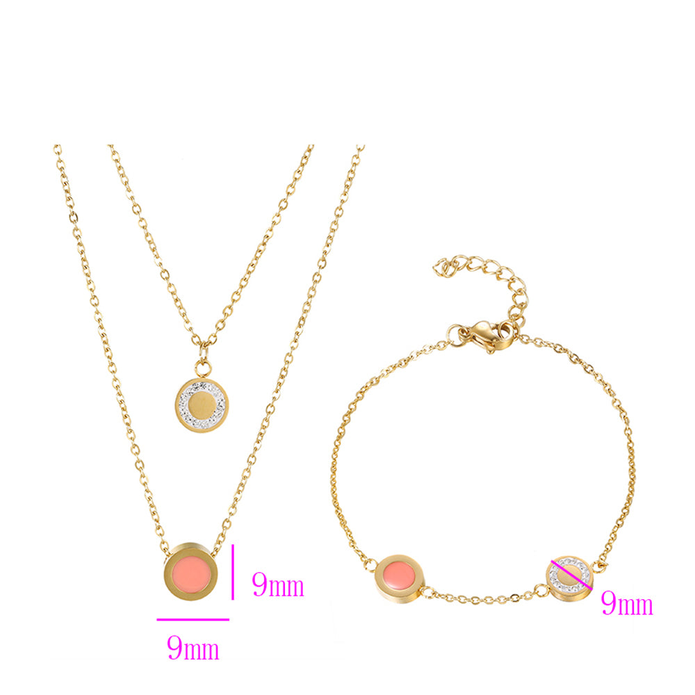 Set din Aliaj Placat cu Aur cu Cristal Roz Emporia® și Cristal Alb Emporia® ( Colier+Brățară )