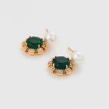 Set din Aliaj Placat cu Aur cu Cristal Verde Emporia® și Perlă de cristal ( Cercei+Inel+Pandantiv )