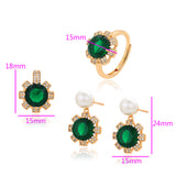 Set din Aliaj Placat cu Aur cu Cristal Verde Emporia® și Perlă de cristal ( Cercei+Inel+Pandantiv )
