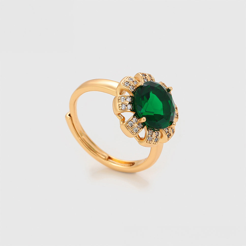 Set din Aliaj Placat cu Aur cu Cristal Verde Emporia® și Perlă de cristal ( Cercei+Inel+Pandantiv )
