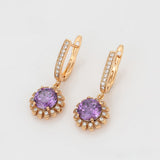 Set din Aliaj Placat cu Aur cu Cristal Violet Emporia® și Cristal Alb Emporia® ( Cercei+Inel+Pandantiv )