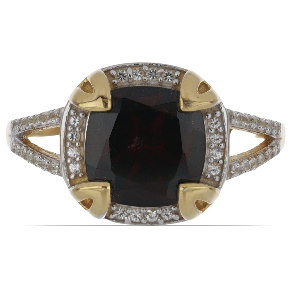 Inel din Argint 925 Placat cu Aur ( 3.58 grame ) cu Granat Barton și Topaz Alb 4.7 Carate