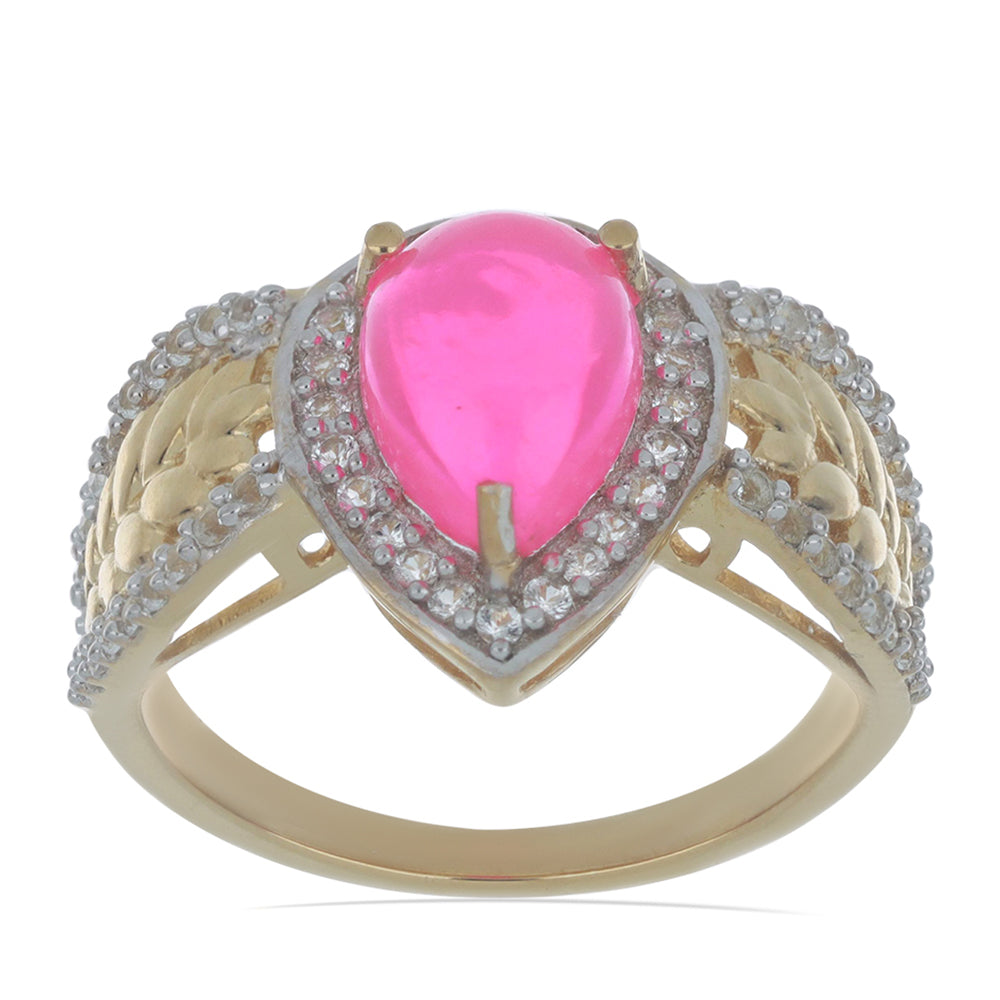 Inel din Argint 925 Placat cu Aur ( 3.68 grame ) cu Opal Lega Dembi Roz și Topaz Alb 1.71 Carate