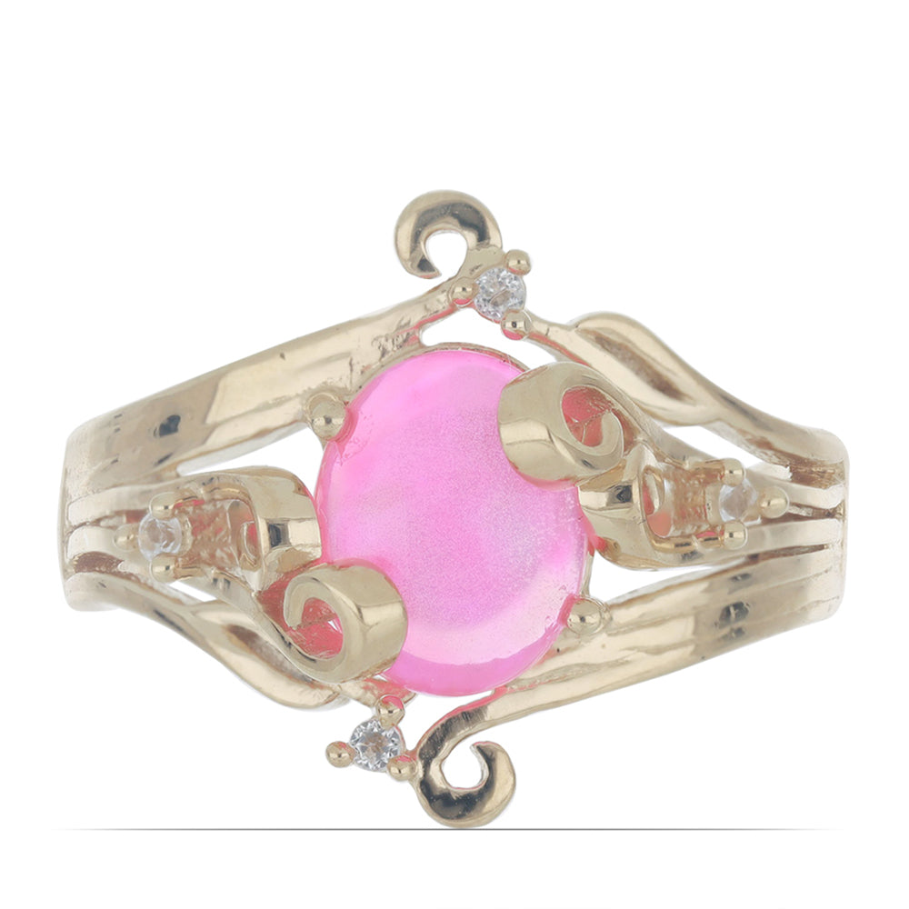 Inel din Argint 925 Placat cu Aur ( 5.04 grame ) cu Opal Lega Dembi Roz și Topaz Alb 1.39 Carate