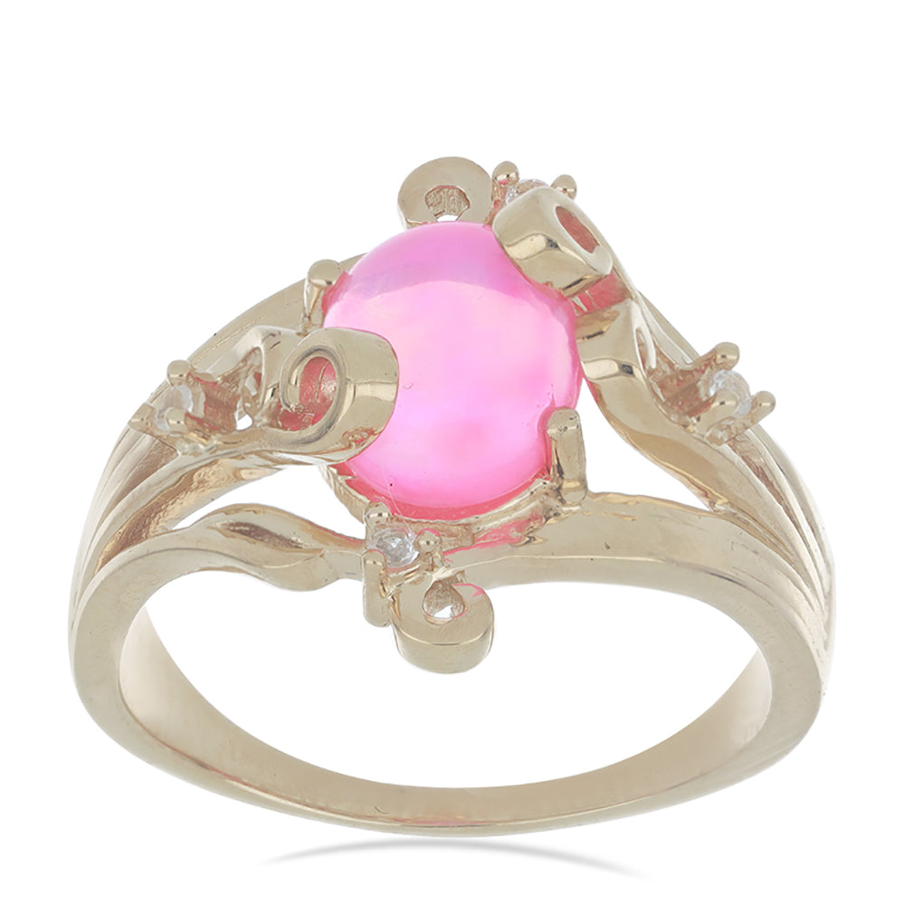Inel din Argint 925 Placat cu Aur ( 5.04 grame ) cu Opal Lega Dembi Roz și Topaz Alb 1.39 Carate