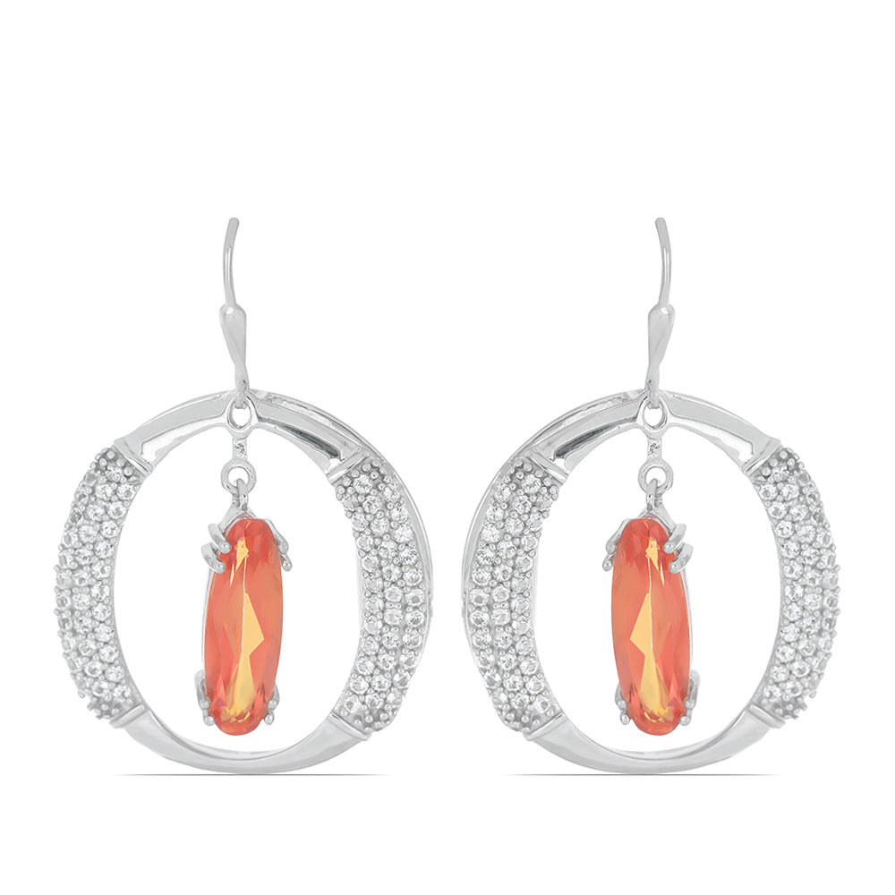 Cercei din Argint 925 ( 12.83 grame ) cu Cuarț Padparadscha și Topaz Alb 8.36 Carate