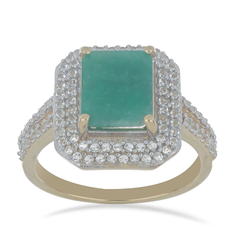 Inel din Argint 925 Placat cu Aur ( 3.92 grame ) cu Smarald Brazilian și Topaz Alb 3.98 Carate