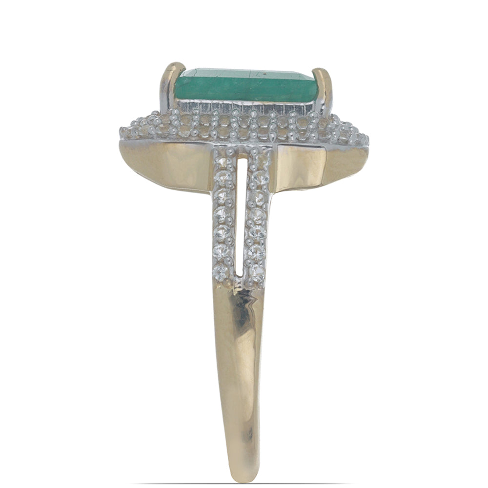 Inel din Argint 925 Placat cu Aur ( 3.92 grame ) cu Smarald Brazilian și Topaz Alb 3.98 Carate