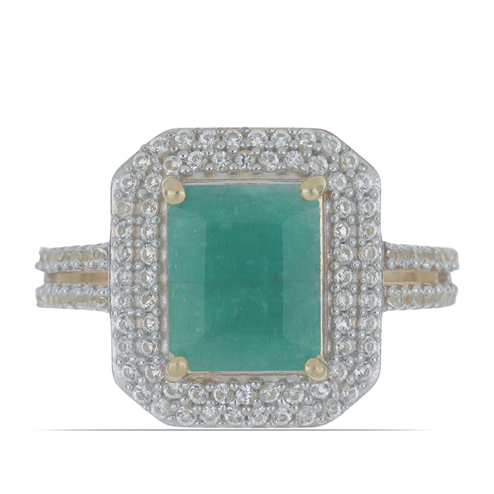 Inel din Argint 925 Placat cu Aur ( 3.92 grame ) cu Smarald Brazilian și Topaz Alb 3.98 Carate