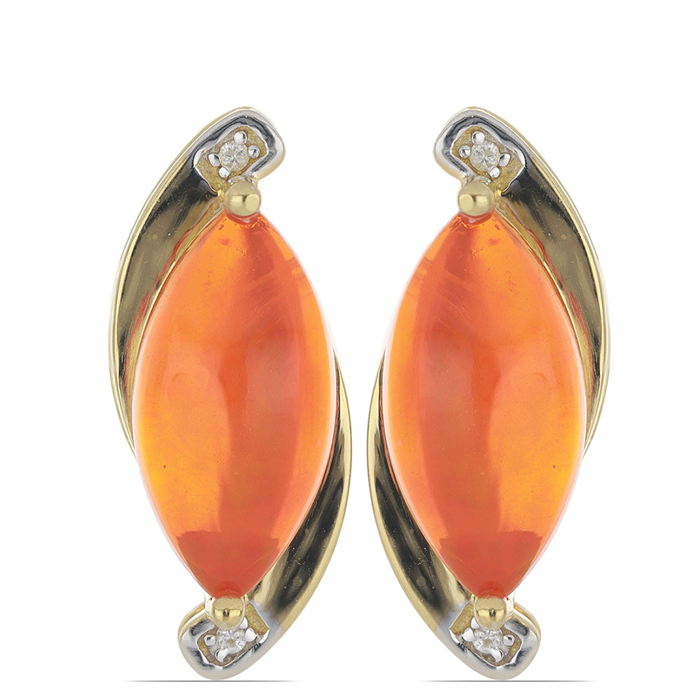 Cercei din Argint 925 Placat cu Aur ( 5.44 grame ) cu Opal Etiopian Lega Dembi Portocaliu și Topaz Alb 4.9 Carate