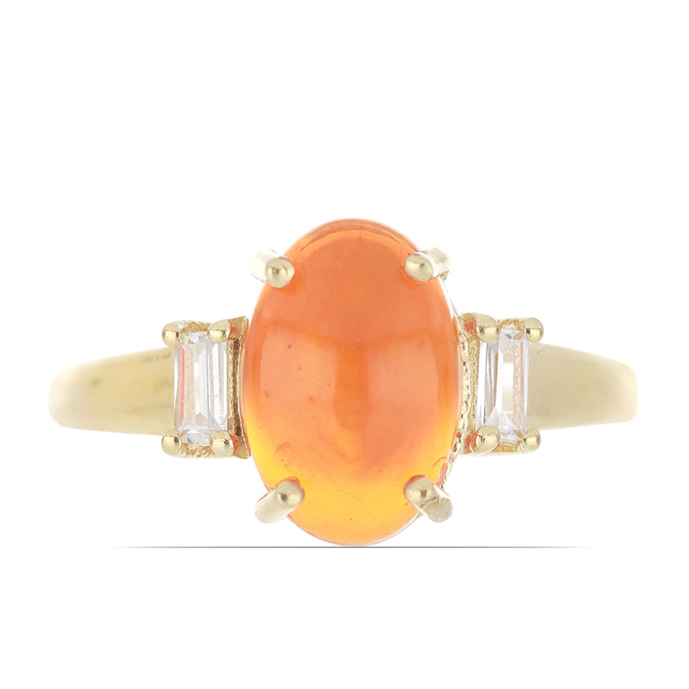 Inel din Argint 925 Placat cu Aur ( 3.26 grame ) cu Opal Etiopian Lega Dembi Portocaliu și Zircon Alb 2.13 Carate
