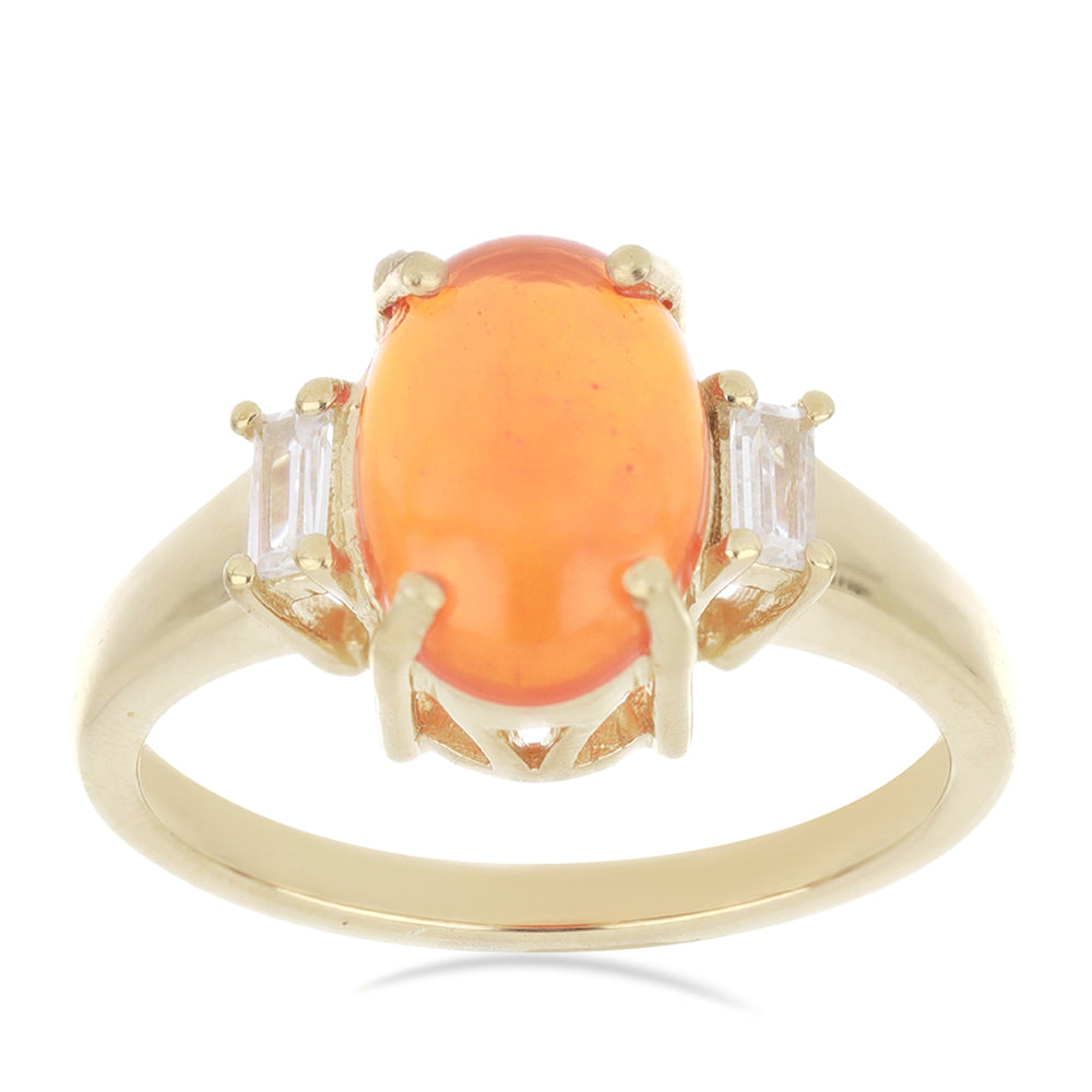 Inel din Argint 925 Placat cu Aur ( 3.26 grame ) cu Opal Etiopian Lega Dembi Portocaliu și Zircon Alb 2.13 Carate