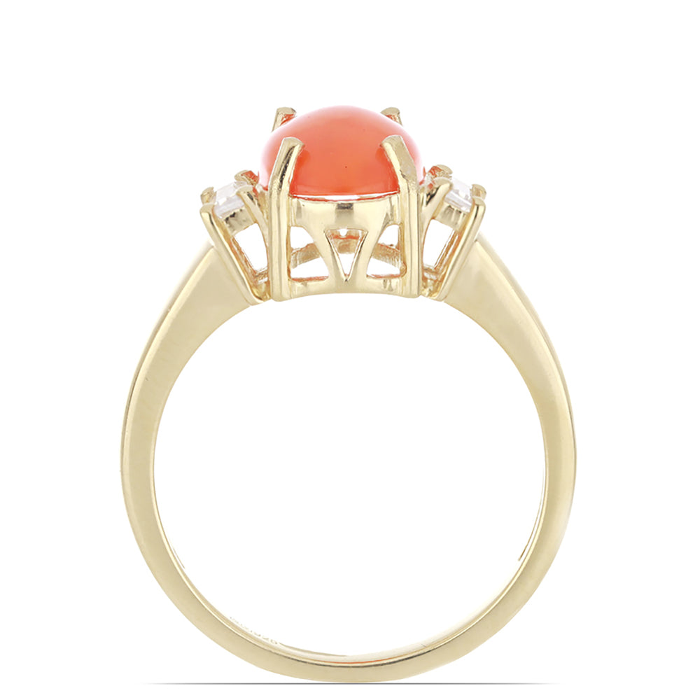 Inel din Argint 925 Placat cu Aur ( 3.26 grame ) cu Opal Etiopian Lega Dembi Portocaliu și Zircon Alb 2.13 Carate