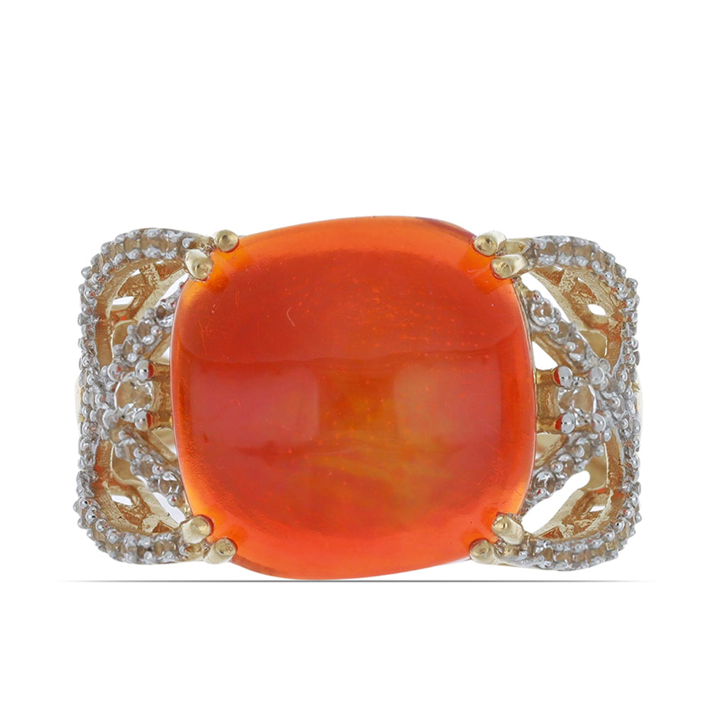 Inel din Argint 925 Placat cu Aur ( 3.65 grame ) cu Opal Etiopian Lega Dembi Portocaliu și Topaz Alb 6.28 Carate