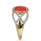 Inel din Argint 925 Placat cu Aur ( 3.65 grame ) cu Opal Etiopian Lega Dembi Portocaliu și Topaz Alb 6.28 Carate