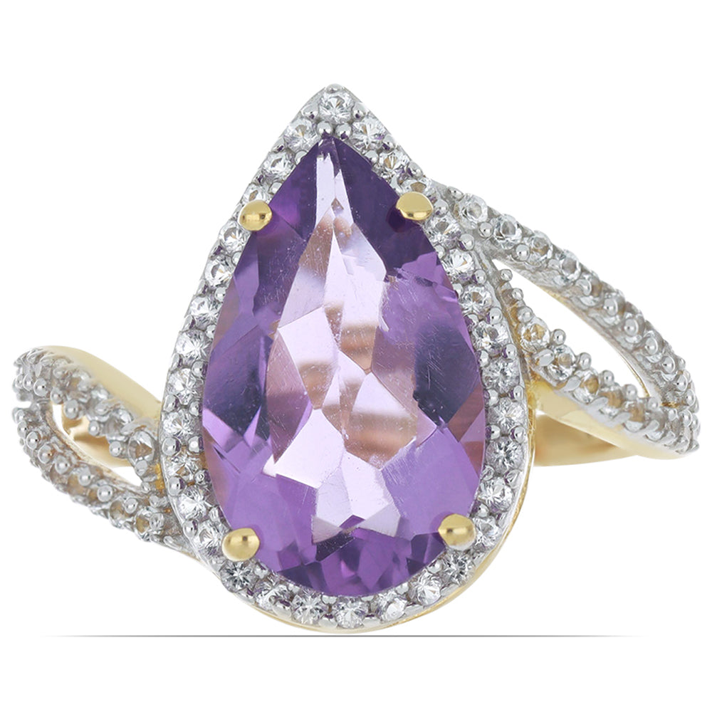 Inel din Argint 925 Placat cu Aur ( 2.9 grame ) cu Ametist Vera Cruz și Topaz Alb 4.52 Carate