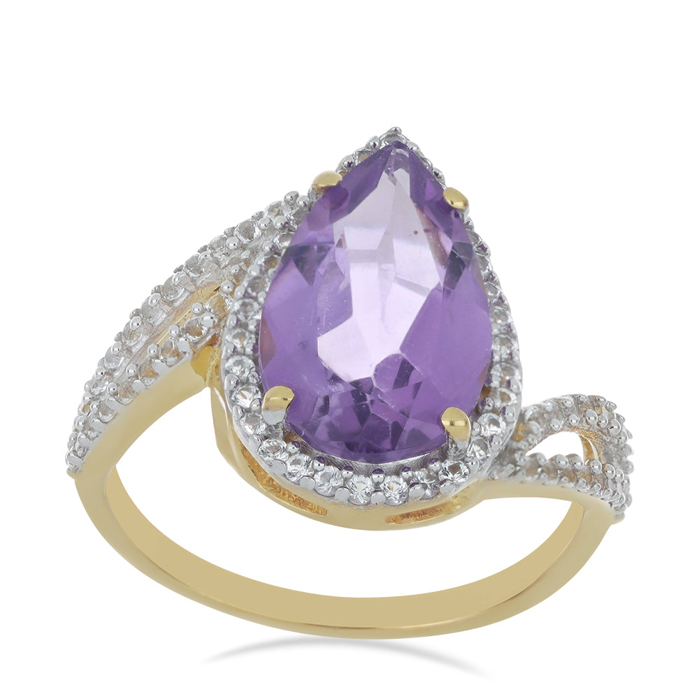 Inel din Argint 925 Placat cu Aur ( 2.9 grame ) cu Ametist Vera Cruz și Topaz Alb 4.52 Carate