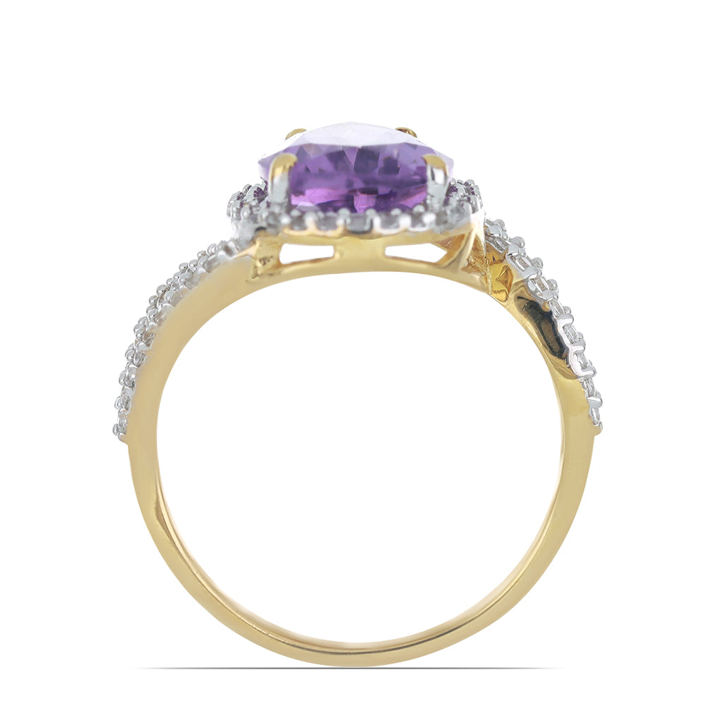 Inel din Argint 925 Placat cu Aur ( 2.9 grame ) cu Ametist Vera Cruz și Topaz Alb 4.52 Carate