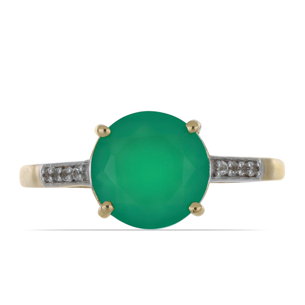 Inel din Argint 925 Placat cu Aur ( 1.92 grame ) cu Agat Verde și Topaz Alb 3.11 Carate
