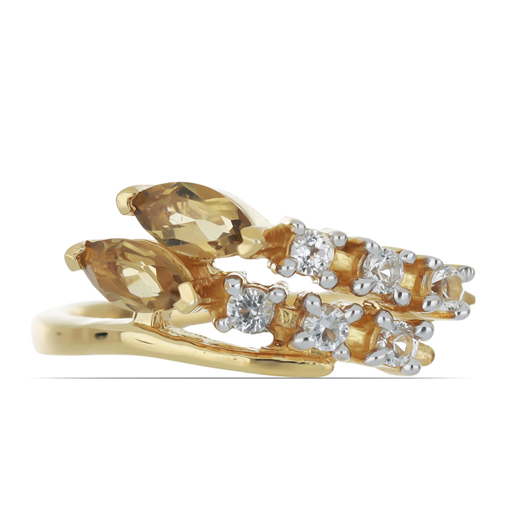 Inel din Argint 925 Placat cu Aur ( 2.85 grame ) cu Cuarț Coniac și Topaz Alb 0.78 Carate