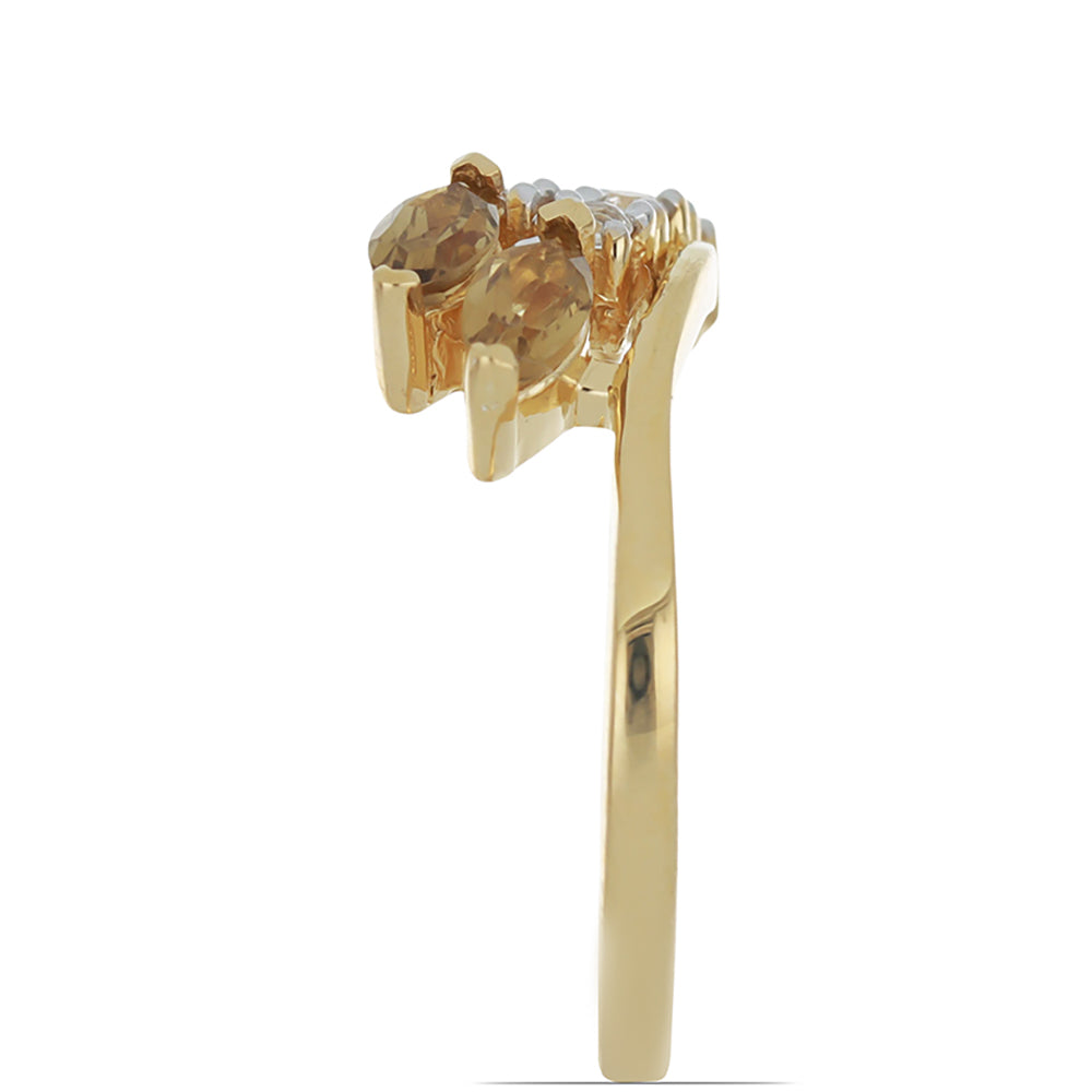 Inel din Argint 925 Placat cu Aur ( 2.85 grame ) cu Cuarț Coniac și Topaz Alb 0.78 Carate