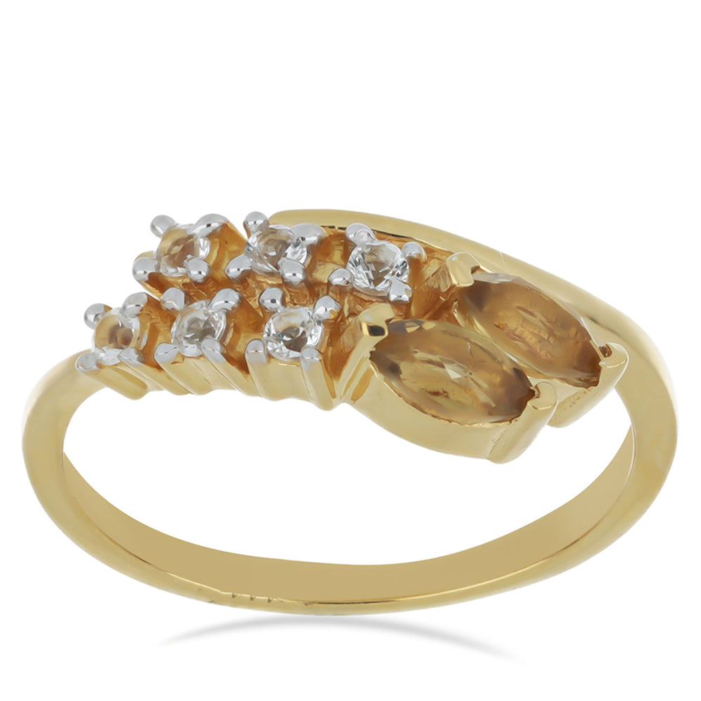 Inel din Argint 925 Placat cu Aur ( 2.85 grame ) cu Cuarț Coniac și Topaz Alb 0.78 Carate