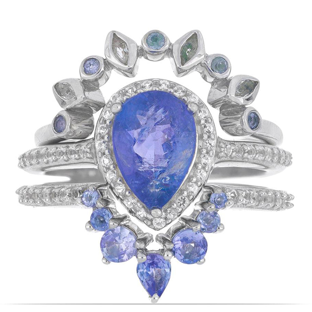 Inel din Argint 925 ( 7.13 grame ) cu Tanzanit și Topaz Alb 3.65 Carate