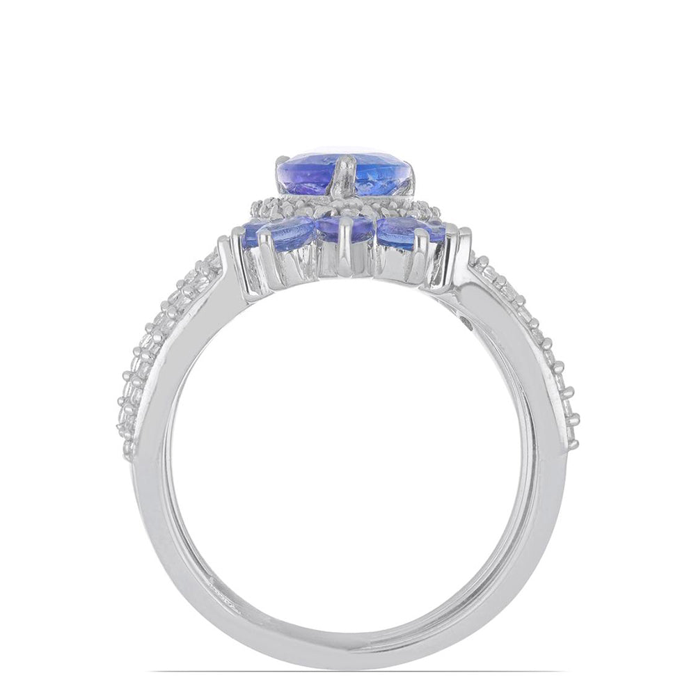 Inel din Argint 925 ( 7.13 grame ) cu Tanzanit și Topaz Alb 3.65 Carate