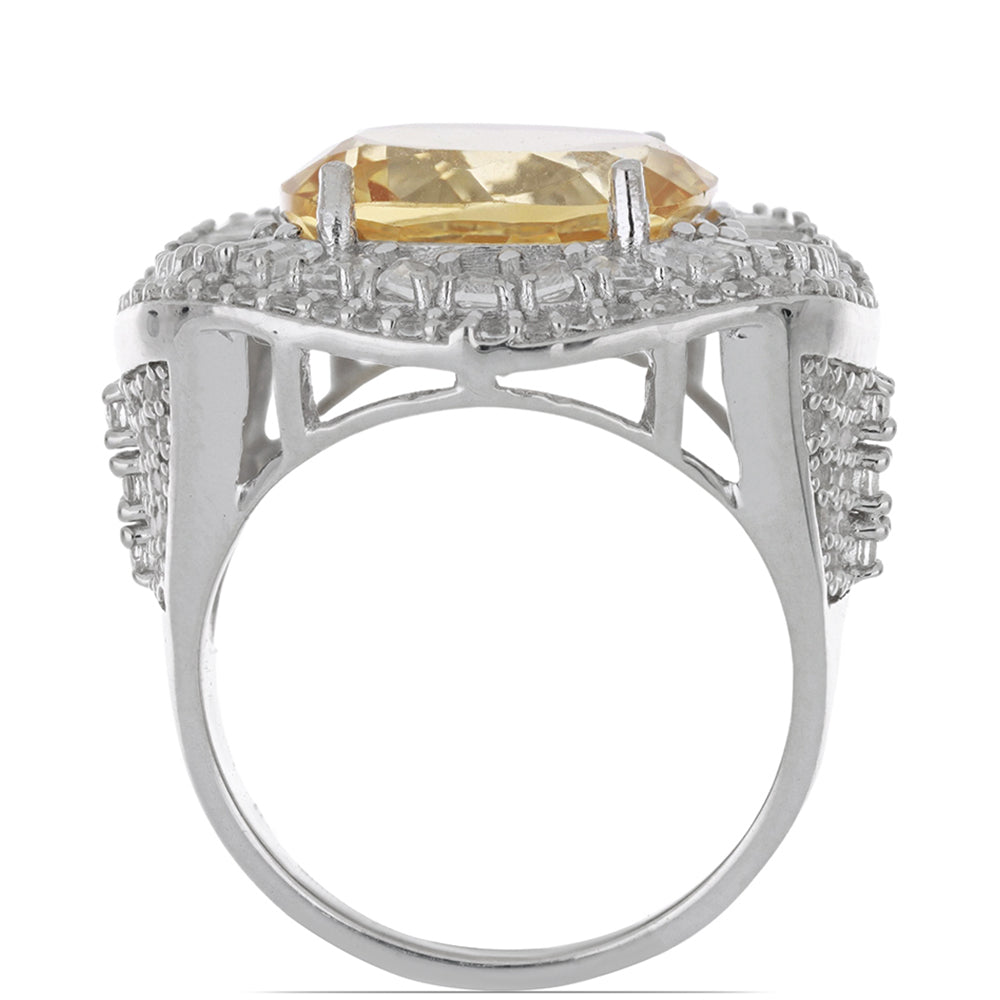 Inel din Argint 925 ( 8.76 grame ) cu Citrin Ural și Topaz Alb 11.93 Carate