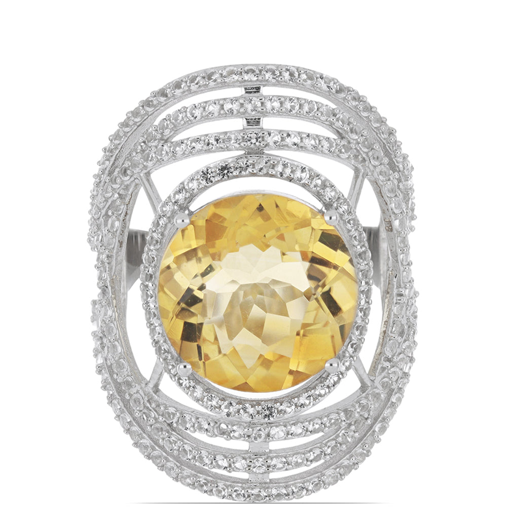 Inel din Argint 925 ( 8.27 grame ) cu Citrin Ural și Topaz Alb 10.26 Carate