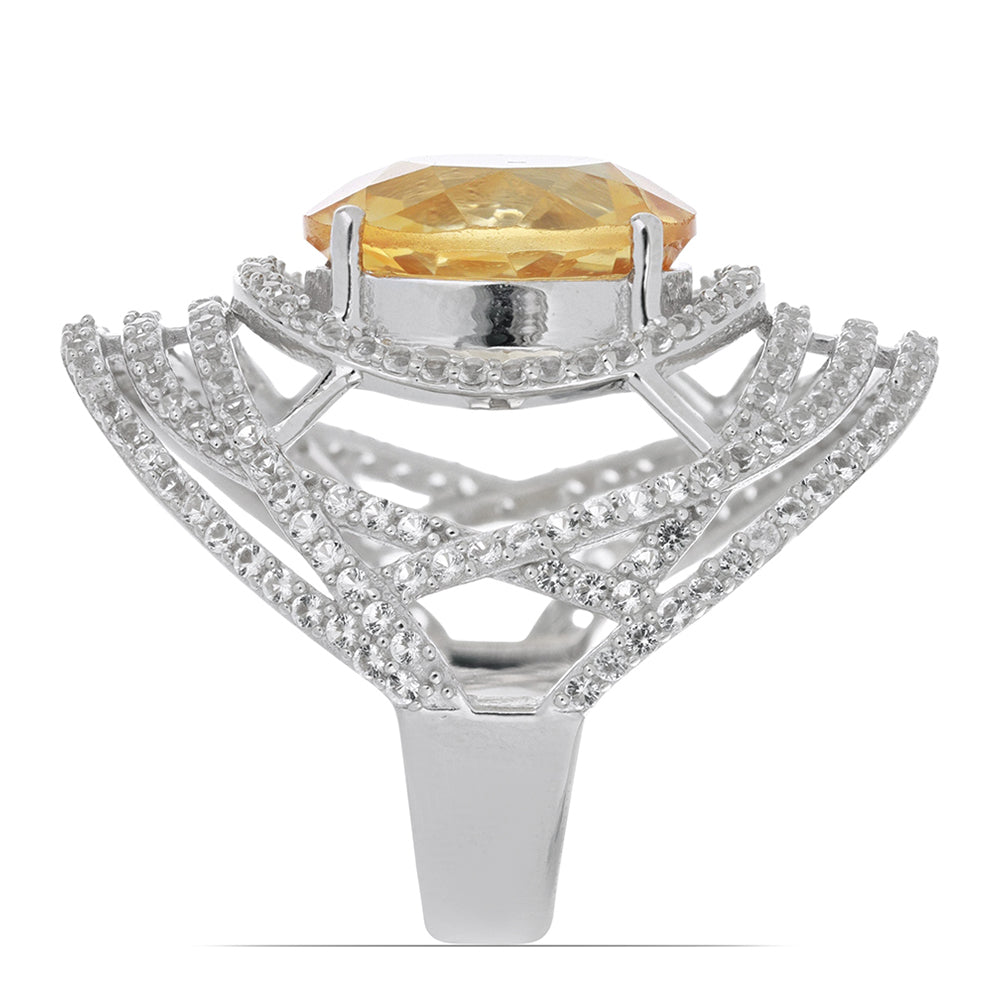 Inel din Argint 925 ( 8.27 grame ) cu Citrin Ural și Topaz Alb 10.26 Carate