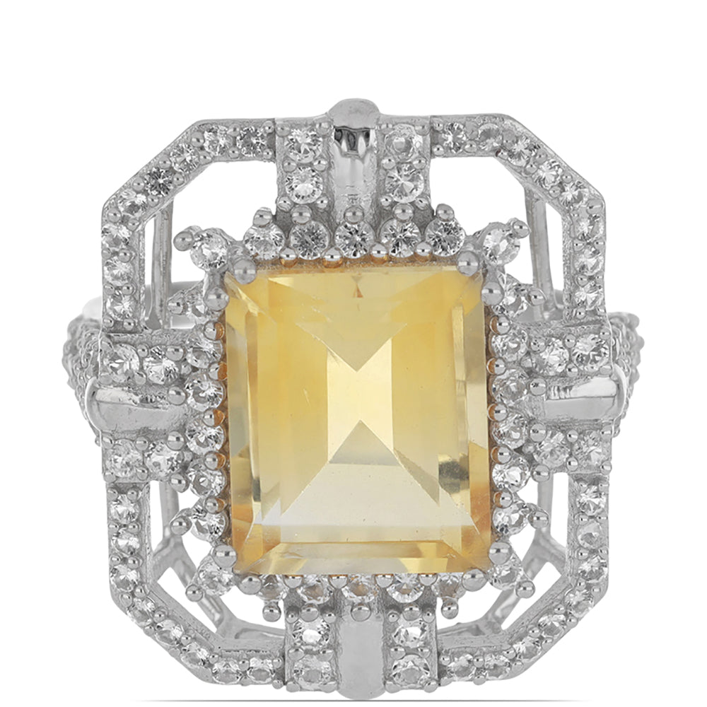 Inel din Argint 925 ( 5.82 grame ) cu Citrin Ural și Topaz Alb 6.93 Carate