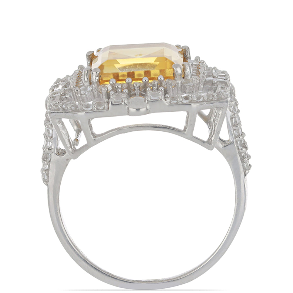 Inel din Argint 925 ( 5.82 grame ) cu Citrin Ural și Topaz Alb 6.93 Carate