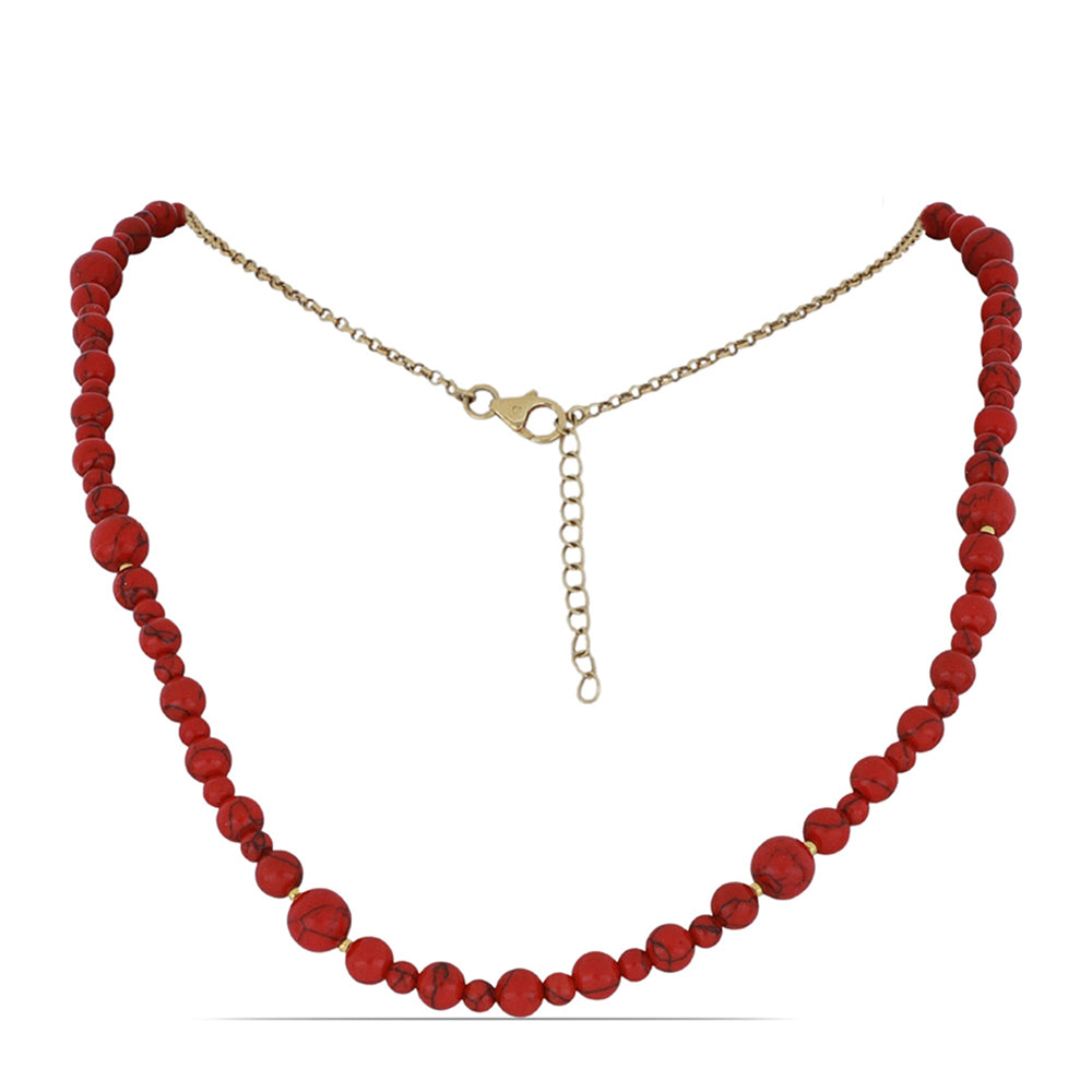 Colier din Argint 925 Placat cu Aur ( 1.25 grame ) cu Coral Roșu Burete 86.44 Carate
