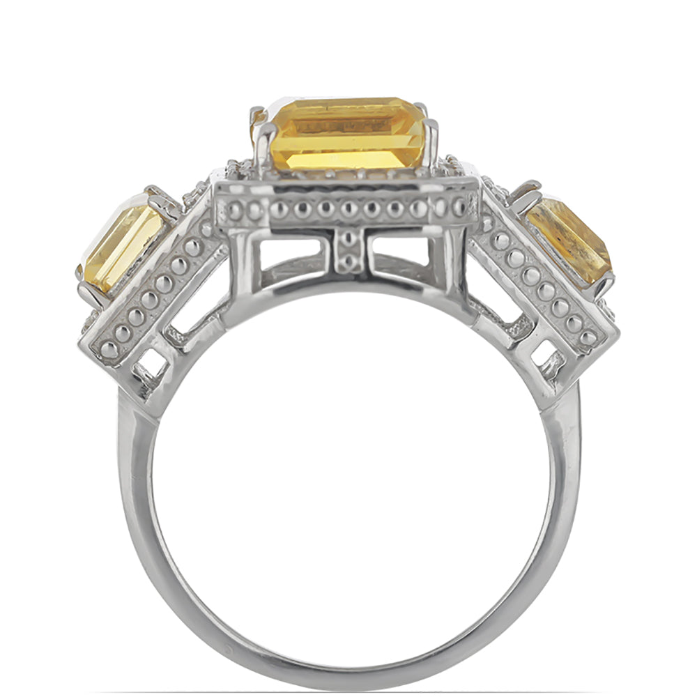 Inel din Argint 925 ( 6.21 grame ) cu Citrin Ural și Topaz Alb 5.04 Carate
