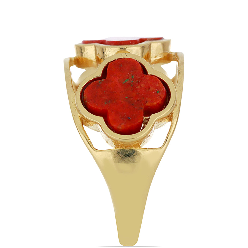 Inel din Argint 925 Placat cu Aur ( 4.71 grame ) cu Coral Roșu Burete 4.48 Carate