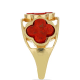 Inel din Argint 925 Placat cu Aur ( 4.71 grame ) cu Coral Roșu Burete 4.48 Carate